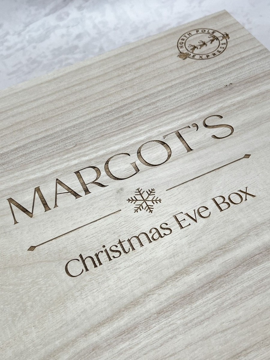 Laser Designs Fox & Bramble | Square Personalised Wooden Christmas Eve Box