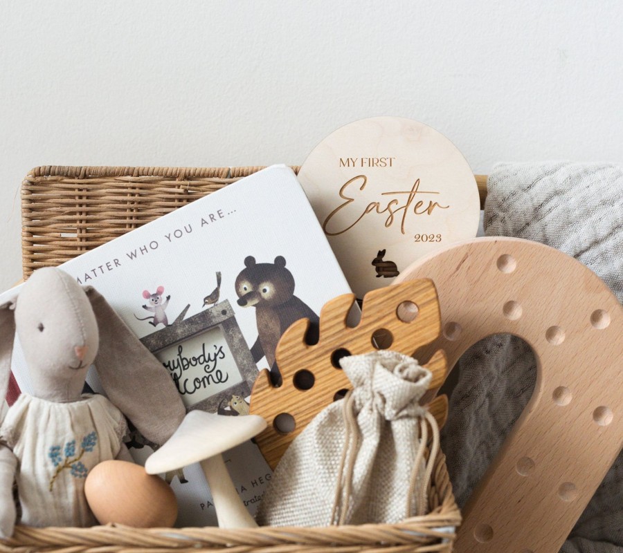 Laser Designs Fox & Bramble | Personalised First Easter Plaque | Social Media Flat Lay Prop | Babies