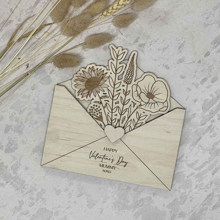 Laser Designs Fox & Bramble | Wooden Envelope With Engraved Flowers