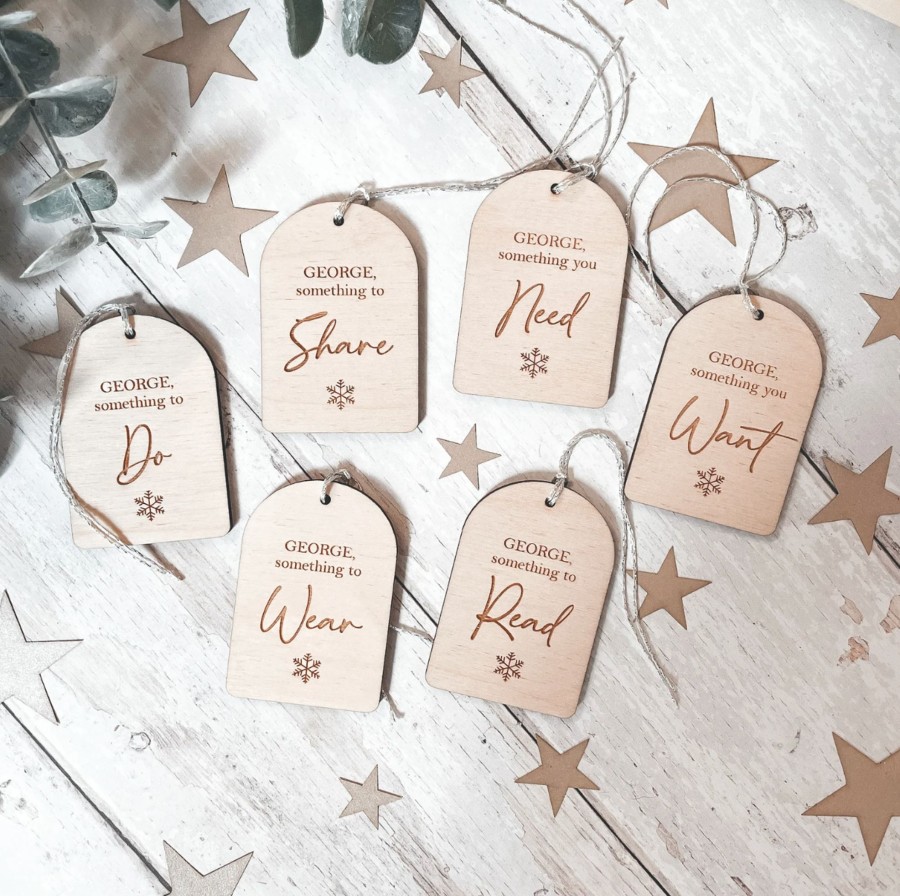 Laser Designs Fox & Bramble | Set Of 6 Personalised Wooden 'Something To' Gift Tags