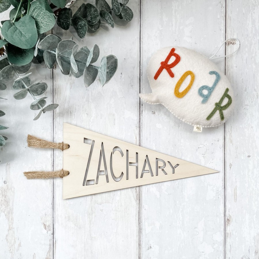 Kid'S Room Fox & Bramble | Custom Name Wooden Pennant Flag