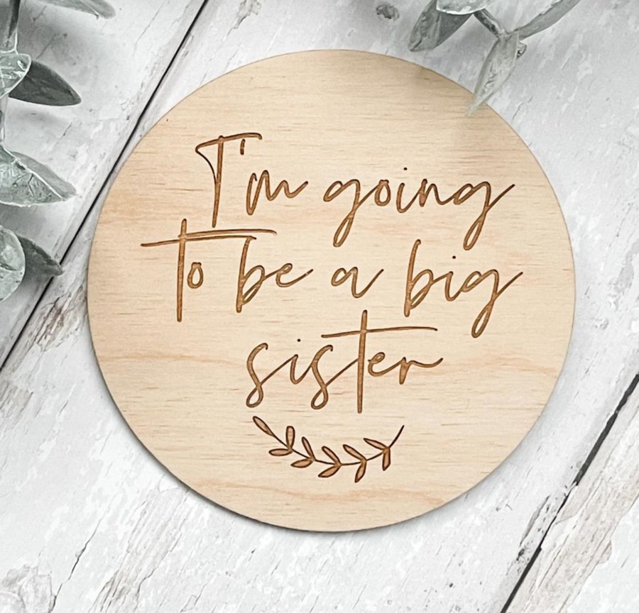 Laser Designs Fox & Bramble | I'M Going To Be A Big Sister Wooden Disc | Wooden Baby Announcement