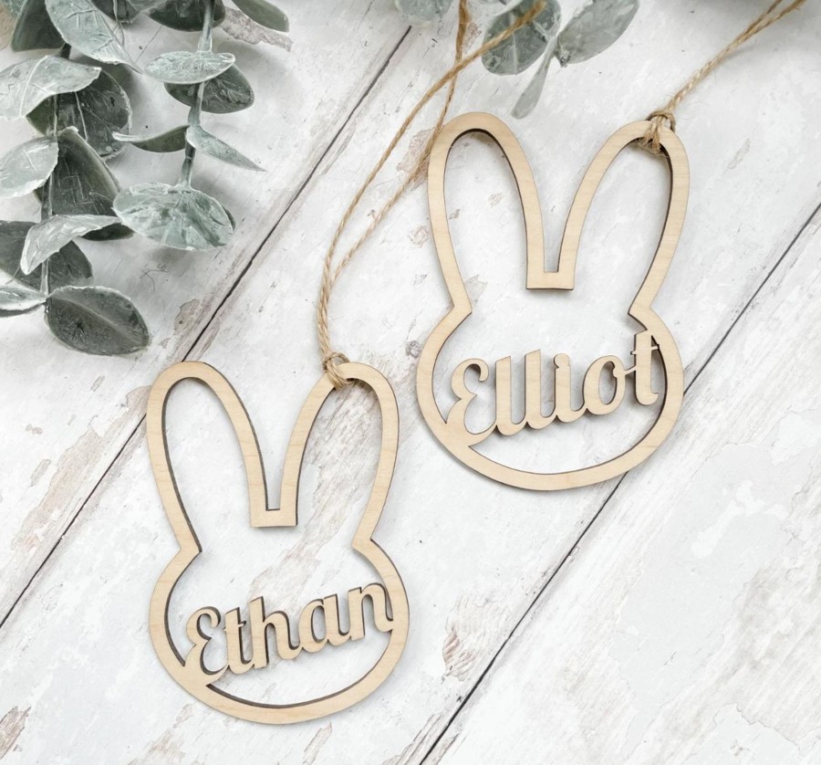 Laser Designs Fox & Bramble | Personalised Easter Bunny Tag | Wooden Name Labels | Easter Gift Tag