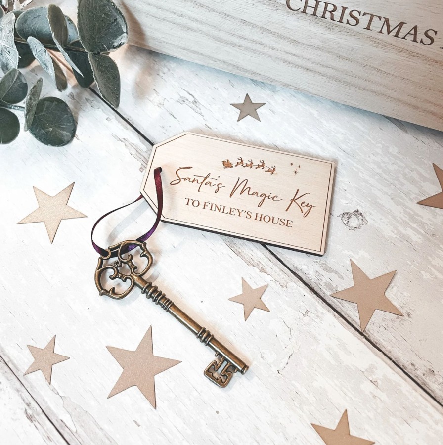 Laser Designs Fox & Bramble | Personalised Santa'S Magic Key With Wooden Tag