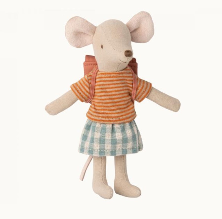 Play MAILEG | Maileg Tricycle Mouse - Big Sister With Bag, Old Rose