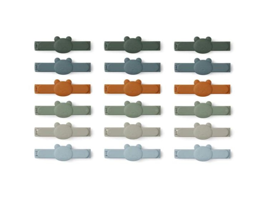 Meal Time Liewood | Liewood Gonza Bag Clips 18-Pack - Mr Bear / Faune Green