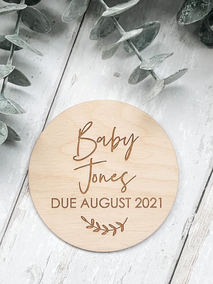 Laser Designs Fox & Bramble | F+B Baby Due Wooden Announcement Plaque