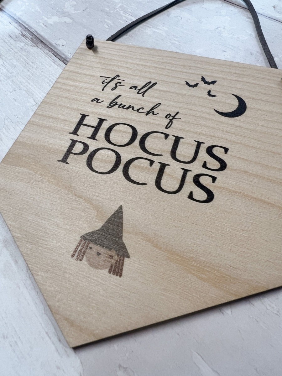 Laser Designs Fox & Bramble | Halloween Wooden 'Hocus Pocus' Flag Hanging