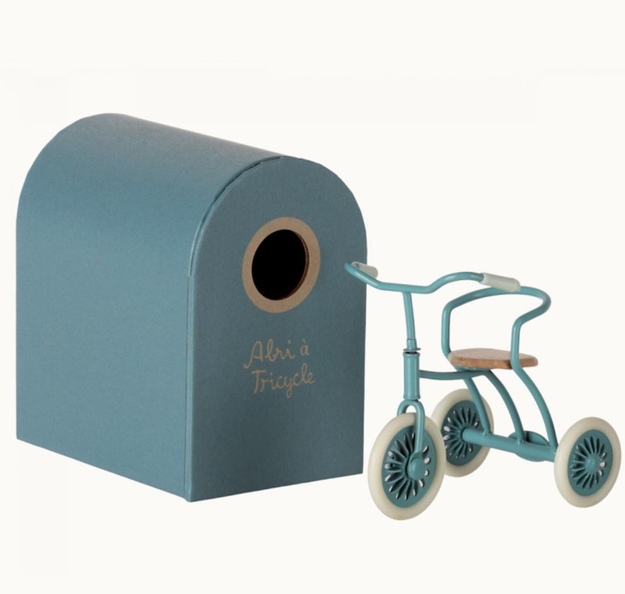 Play MAILEG | Maileg Abri A Tricycle Mouse - Petrol Blue