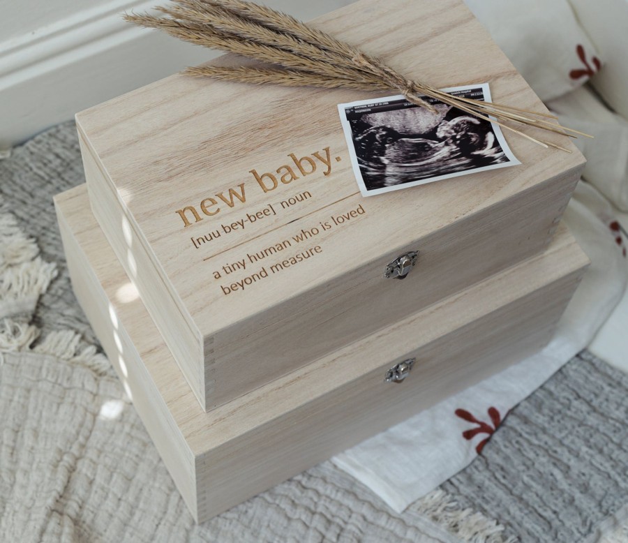 Laser Designs Fox & Bramble | New Baby Wooden Baby Box - Large