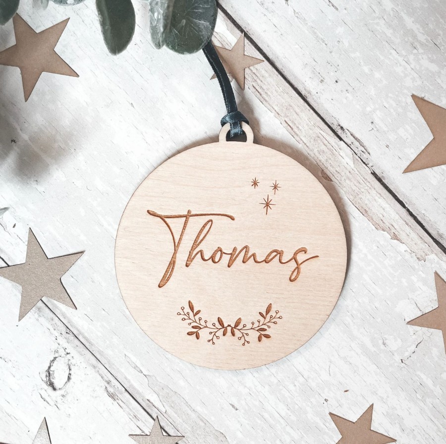 Laser Designs Fox & Bramble | Personalised Wooden Christmas Bauble