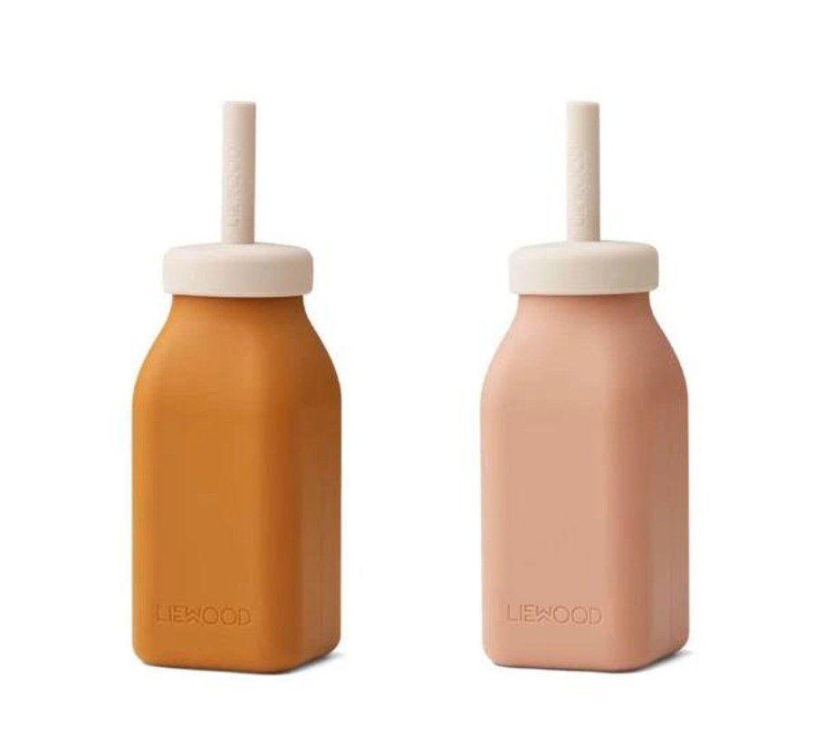 Meal Time Liewood | Liewood Erika Milkshake Bottles 2-Pack - Mustard / Dark Rose Mix