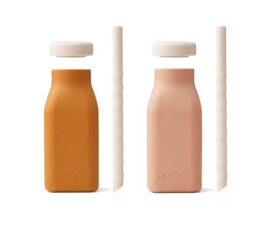 Meal Time Liewood | Liewood Erika Milkshake Bottles 2-Pack - Mustard / Dark Rose Mix