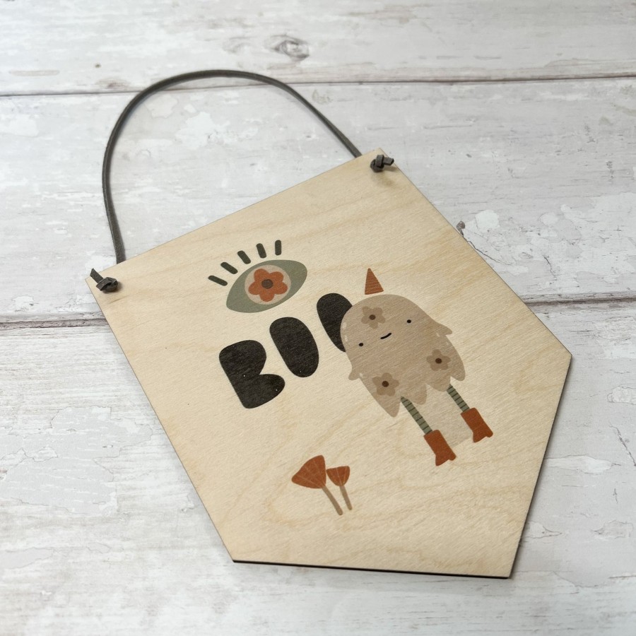 Laser Designs Fox & Bramble | Halloween Wooden 'Boo' Ghost Flag Hanging