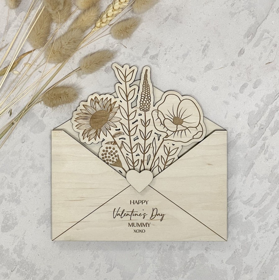 Laser Designs Fox & Bramble | Wooden Envelope With Engraved Flowers