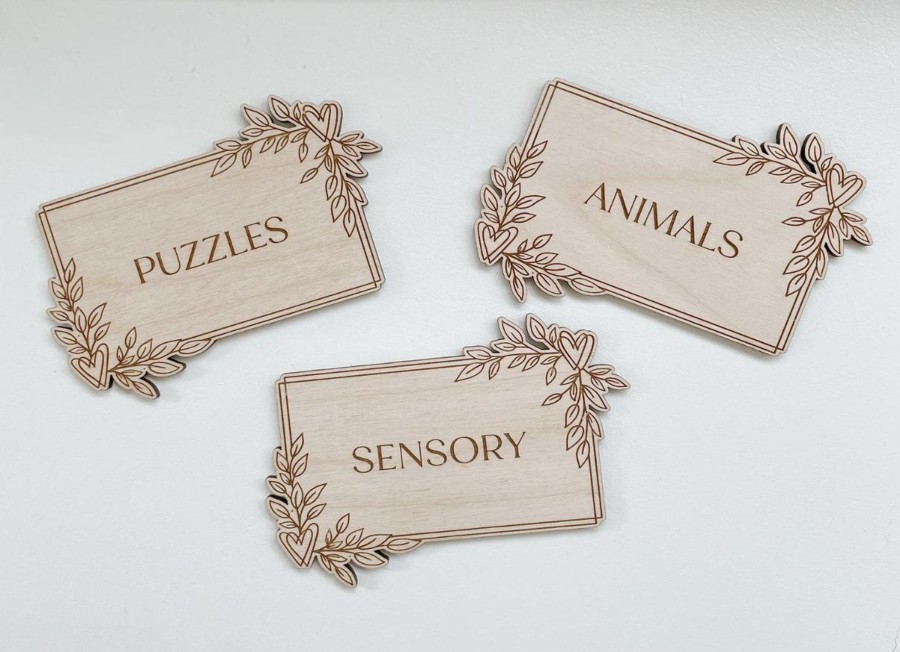 Laser Designs Fox & Bramble | Set Of 6 Leafy Design Personalised Wooden Playroom Labels