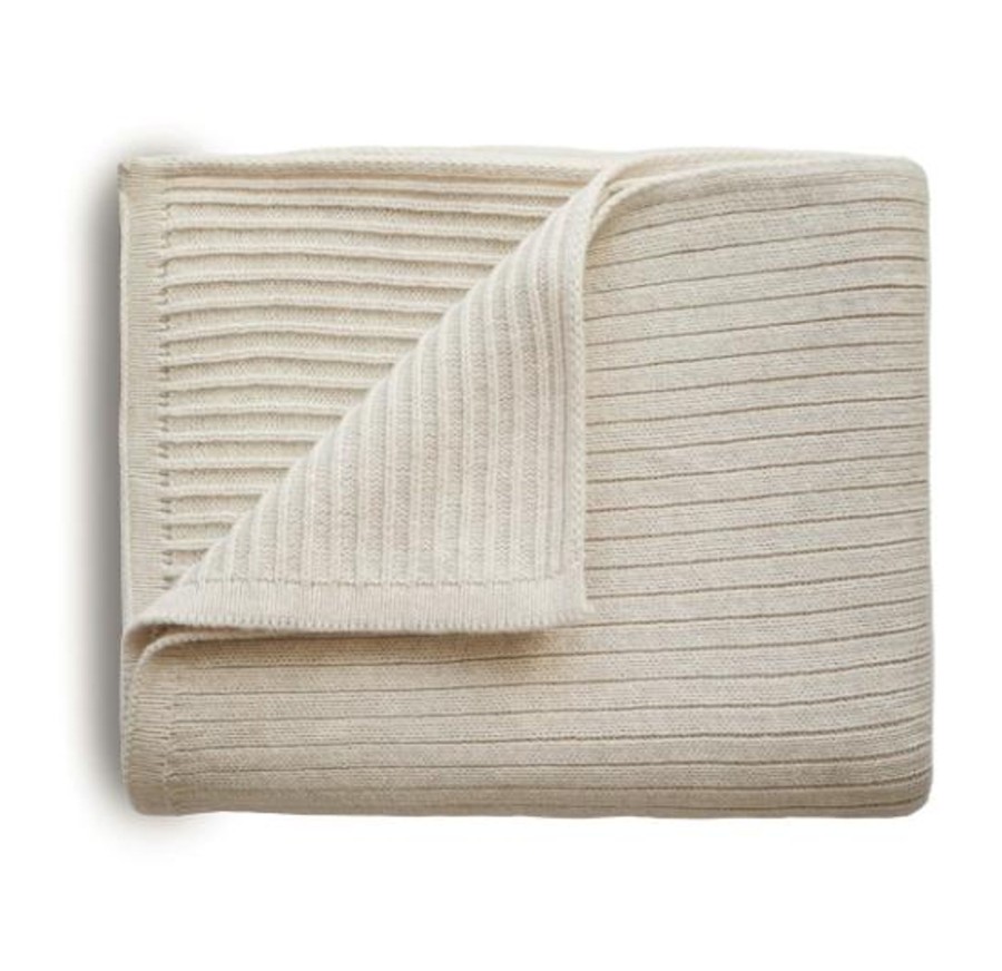 Baby Care Mushie | Mushie Knitted Ribbed Baby Blanket - Beige Melange