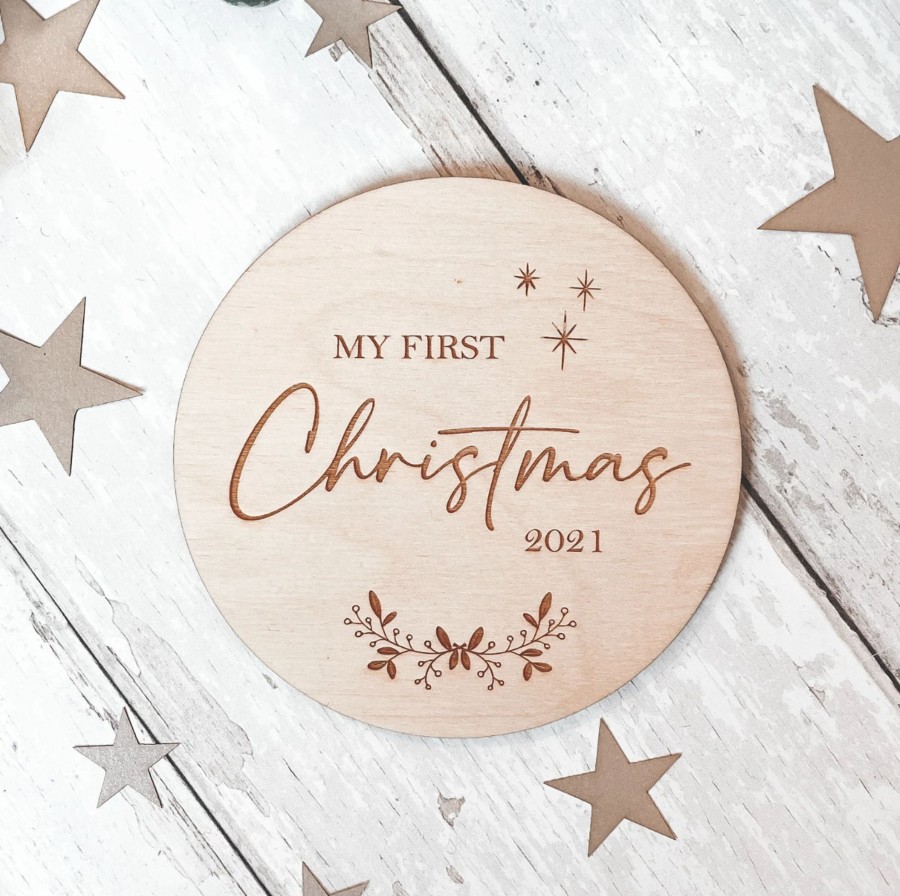 Laser Designs Fox & Bramble | My First Christmas 2023 Wooden Plaque