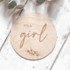 Laser Designs Fox & Bramble | It'S A Girl Wooden Disc | Wooden Baby Announcement | Baby Arrival Sign