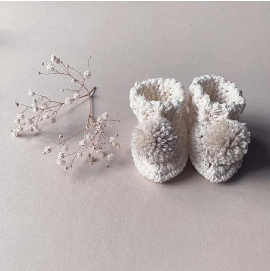 Wardrobe Gooseberry Fool | Gooseberry Fool Organic Cotton Pom Pom Booties - Cream