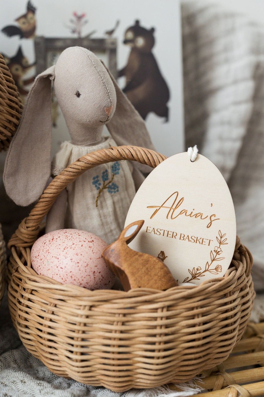 Laser Designs Fox & Bramble | Personalised Wooden Easter Basket Tags