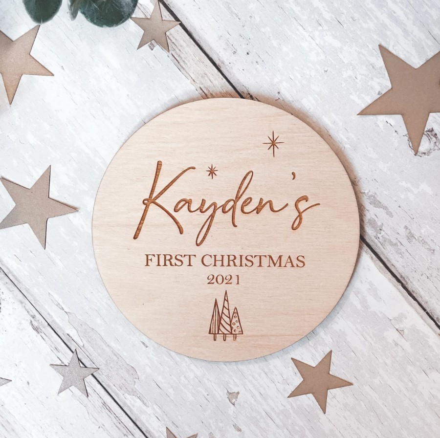 Laser Designs Fox & Bramble | Personalised Wooden First Christmas 2023 Plaque