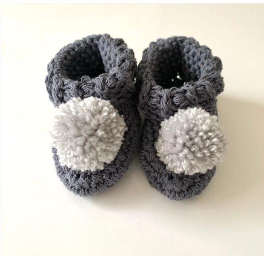 Wardrobe Gooseberry Fool | Gooseberry Fool Organic Cotton Pom Pom Booties - Stormy Blue