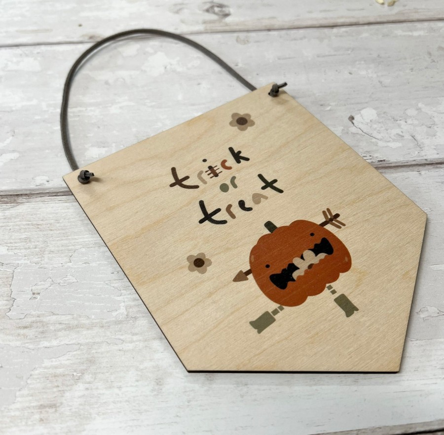 Laser Designs Fox & Bramble | Halloween Wooden 'Trick Or Trick' Flag Hanging