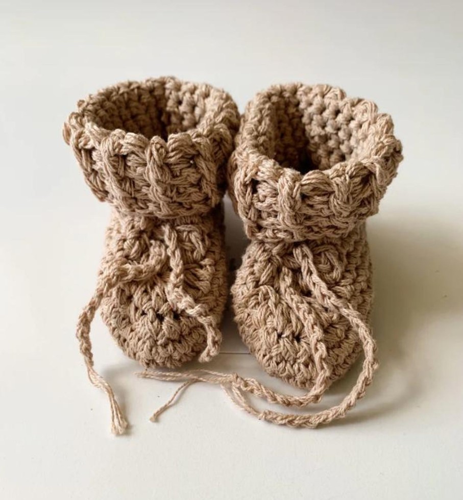 Wardrobe Gooseberry Fool | Gooseberry Fool Cotton Tie Booties - Sand