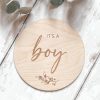 Laser Designs Fox & Bramble | It'S A Boy Wooden Disc | Wooden Baby Announcement | Baby Arrival Sign