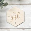 Laser Designs Fox & Bramble | It'S A Girl Hexagon Wooden Disc | Wooden Baby Announcement | Baby Arri