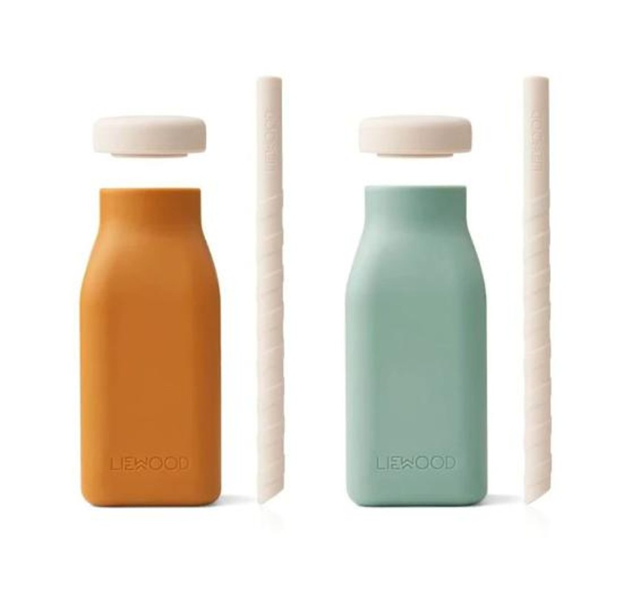 Meal Time Liewood | Liewood Erika Milkshake Bottles 2-Pack - Mustard / Peppermint Mix