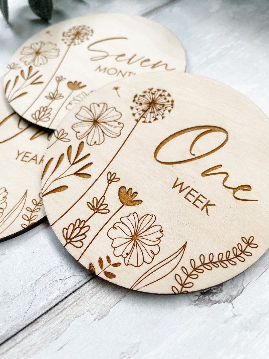 Laser Designs Fox & Bramble | Dandelion Wishes Baby Milestone Discs