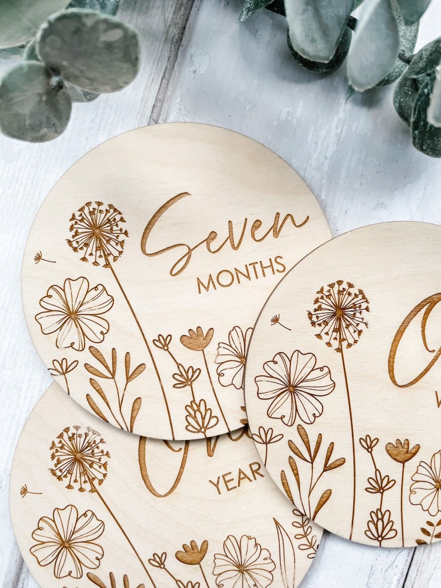 Laser Designs Fox & Bramble | Dandelion Wishes Baby Milestone Discs