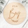 Laser Designs Fox & Bramble | It'S A Boy Wooden Disc | Wooden Baby Announcement | Baby Arrival Sign