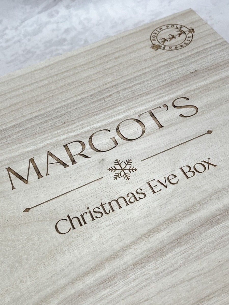 Laser Designs Fox & Bramble | Square Personalised Wooden Christmas Eve Box