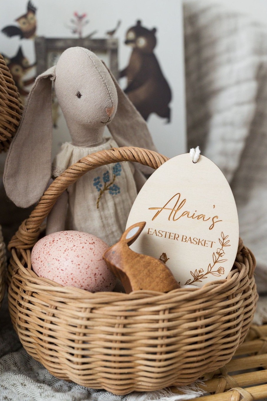 Laser Designs Fox & Bramble | Personalised Wooden Easter Basket Tags