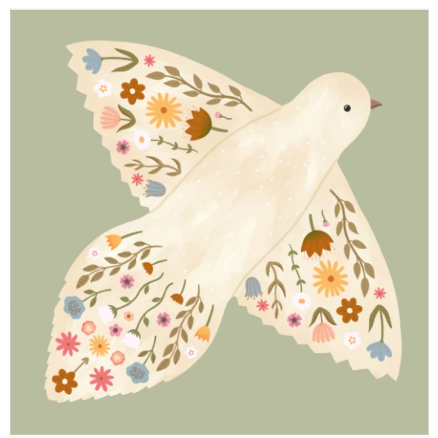 Kid'S Room Kid of the Village | Kid Of The Village 30X30 Floral Dove Print - Sage