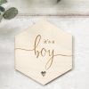 Laser Designs Fox & Bramble | It'S A Boy Hexagon Wooden Disc | Wooden Baby Announcement | Baby Arriv